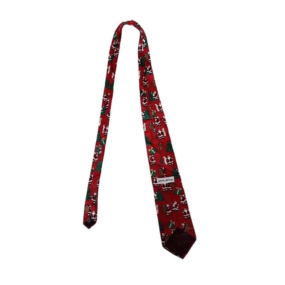VTG Santa Print Neck Tie 100% Silk Christmas Fun Novelty Tie USA by John Henry - Picture 4 of 9